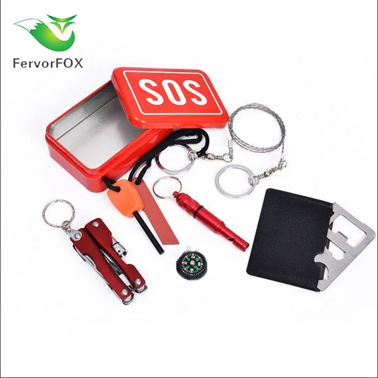 

SOS Outdoor Survival Equipment Set First Aid Tool Iron Box Car Mounted Emergency Supplies Self-Help First Aid Kit