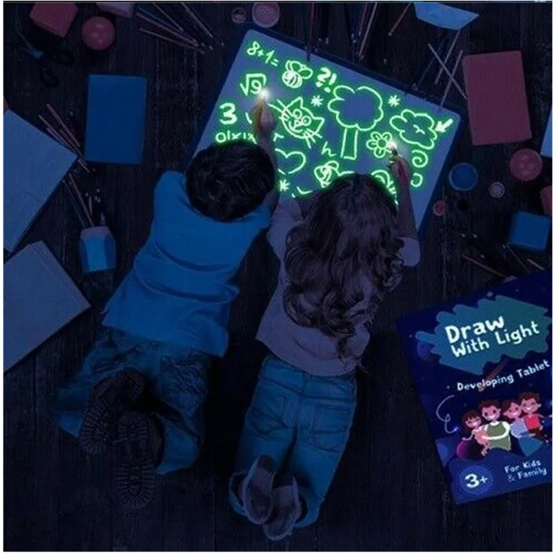 Рисуйте с ночным светом в темноте веселые детские игрушки, пишущий детский планшет для рисования набор образовательных русскоязычных