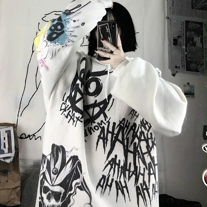 Японский стиль мультфильм Harajuku женские толстовки уличная краска толстый с капюшоном воротник Feamle Кофты с буквенным принтом верхняя одежда