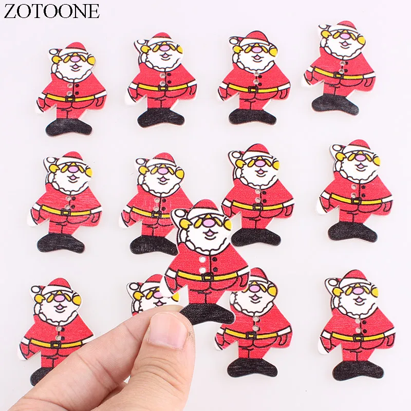 

ZOTOONE Natural Print Wooden Christmas Buttons Santa Claus Handmade Scrapbooking for Wedding DIY Craft Decoration Button E