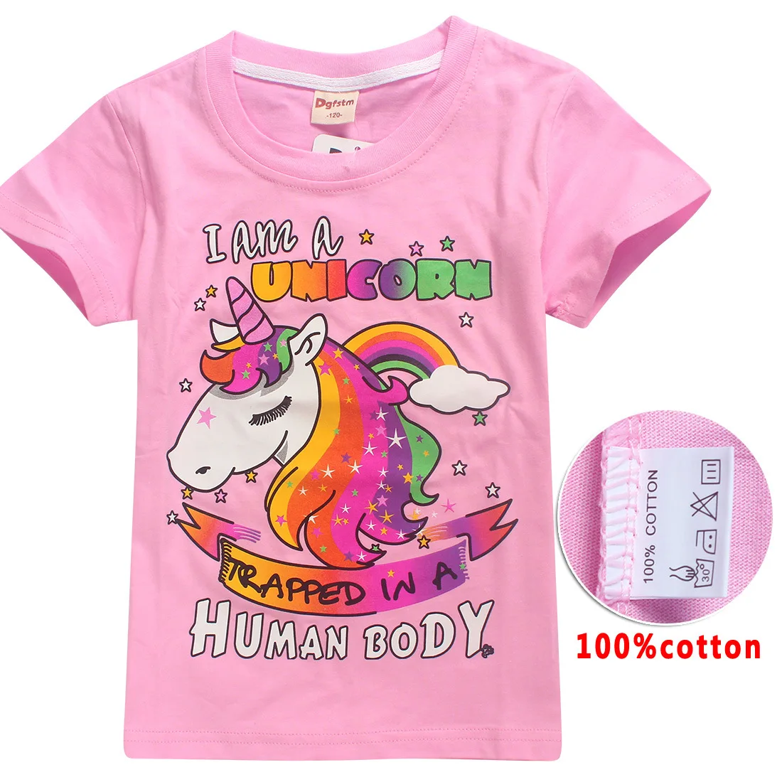 Детская футболка с принтом животных Dabbing Unicornio; Летние черные футболки для девочек; футболка с короткими рукавами с единорогом; Детские повседневные рождественские Топы - Цвет: 8369pink