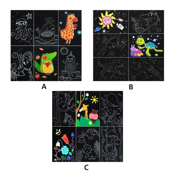 

6 Sheets Coloring Magic Rainbow Scratching Painting Paper Cards with Bamboo Stick for Children Kids DIY Craft Drawing Art Tools