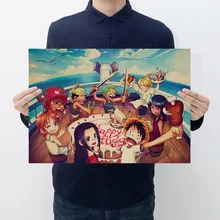 

AIMEER Popular Anime One Piece Q Version Comic Character Collection C Style Retro Kraft Paper Poster Decor painting 50.5*35cm