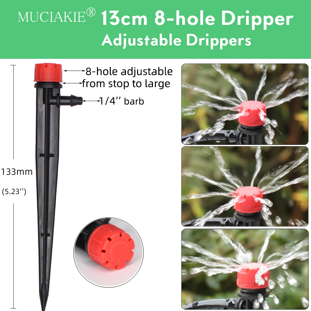 MUCIAKIE Garden Watering Drip Irrigation Sprinkler Adjustable 360 Degree Drippers Inserting Ground Fit 4/7mm Hose Greenhousse