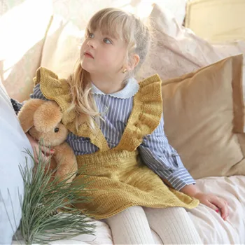 

Kids Dresses For Girls Princess Dresses New 2020 Autumn Winter Kids Girl Pure Color Lotus Leaf Straps Dress Braces Knit Dress