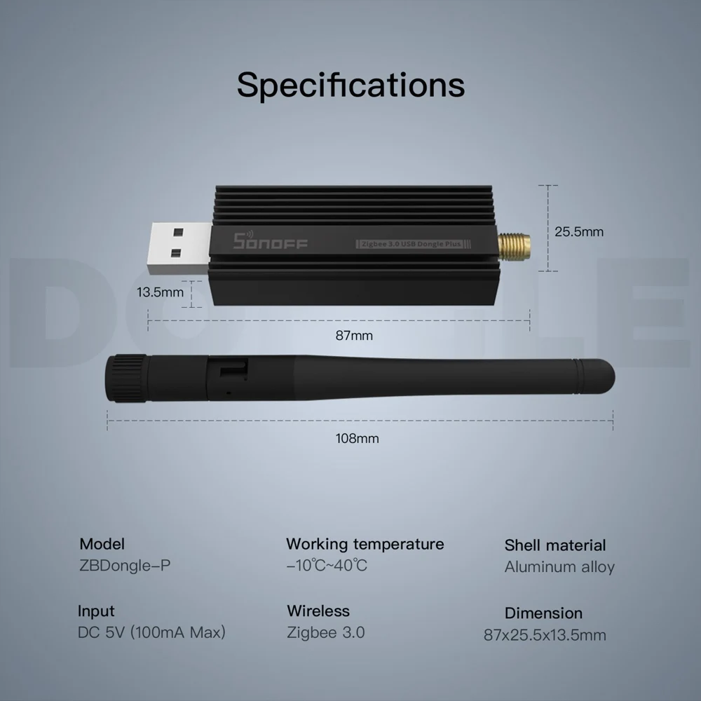 SONOFF ZB Dongle-P Zigbee 3.0 USB Dongle Plus Wireless Zigbee Gateway Analyzer Zigbee2MQTT USB Interface Capture with Antenna smart zigbee bridge,smart zigbee gateway