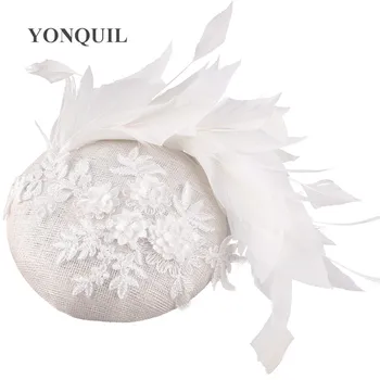

4-Layer Sinamay nice wdding fascinator white hat elegant women fashion headpiece bridal elegant mariage feather chapeau cap