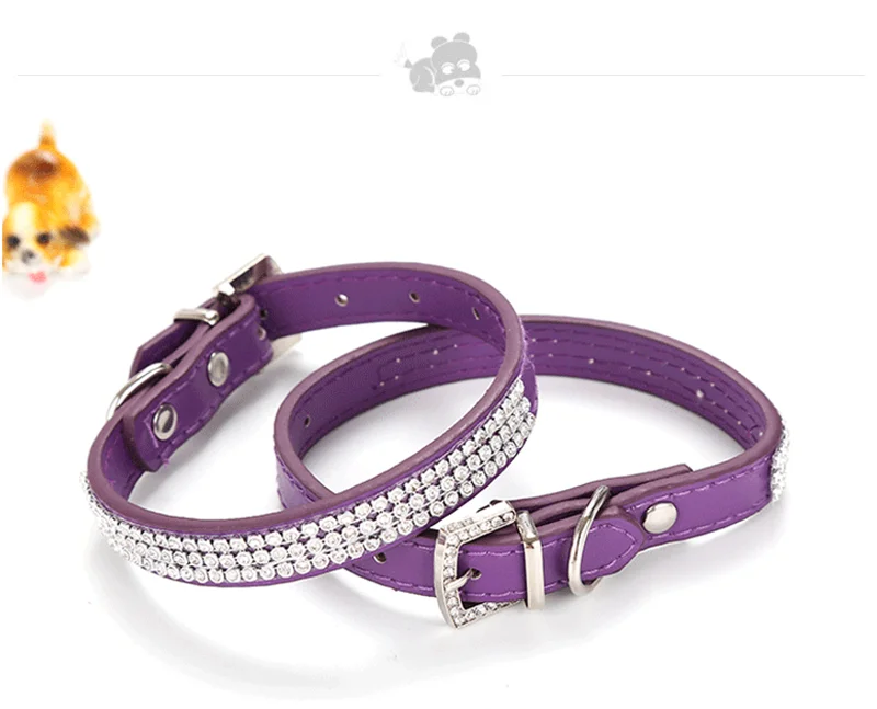 Bling Rhinestone Puppy Cat Collars Adjustable PU Leather Kitten Collar For Small Medium Dogs Cats Chihuahua Pug Yorkshire