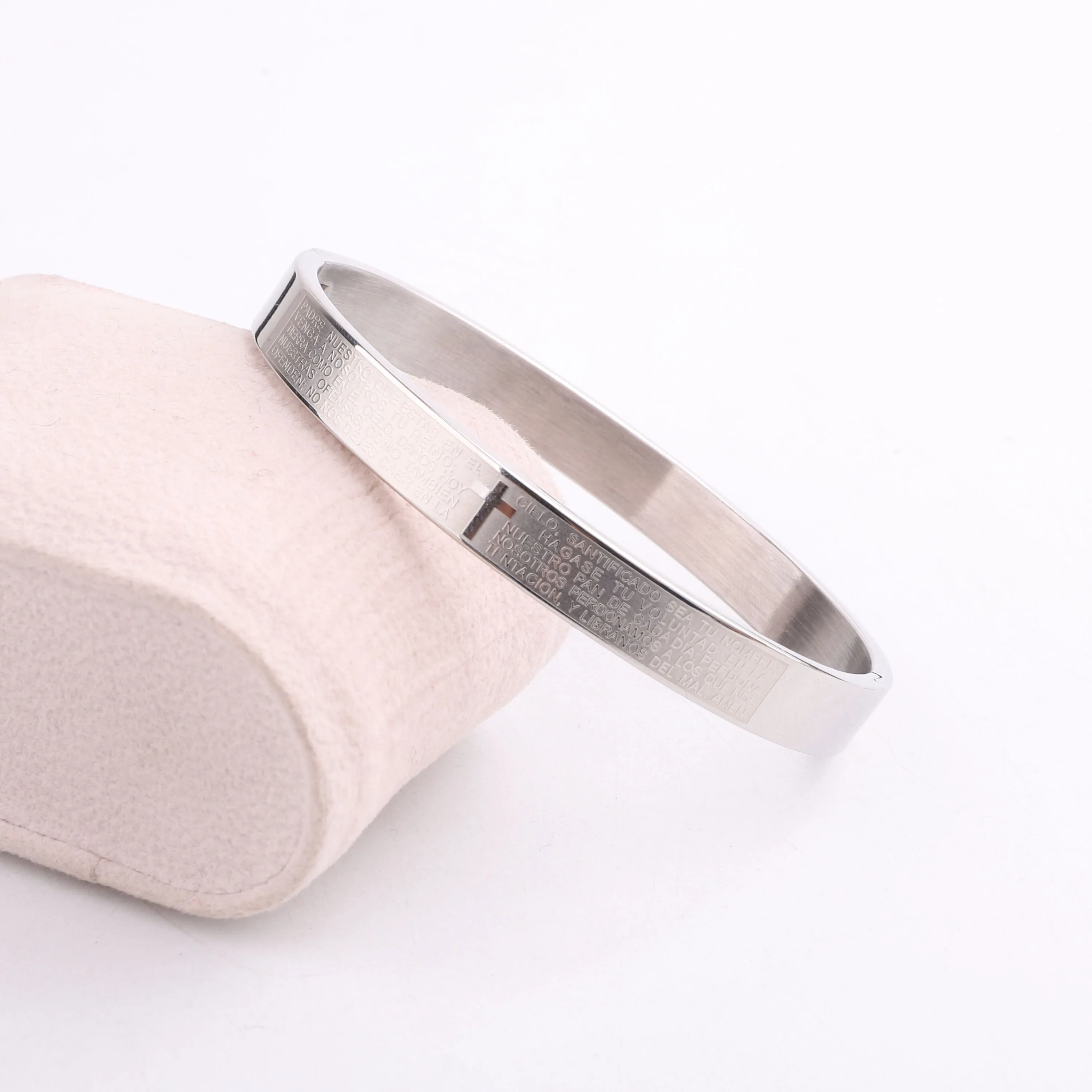 JARAVVI New High Quality 316L Stainless Steel Cross Prayer Text Bangle Bracelet Men - Image 5