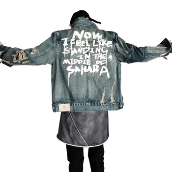 

2019 Street clothing Mens Jackets And Coats Denim Jacket Mens Hole Clothes Cotton Jeans Jacket Hip hop style Jeans Jacket