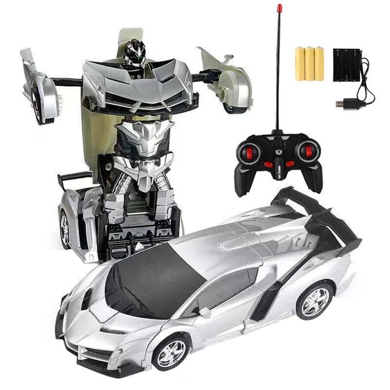 1/18 Electric Telecontrol Car 1 Button Remote Control Deformable Vehicle Robot Simulation Deformation Car Model Cool Toys Gift - Цвет: Silver with battery