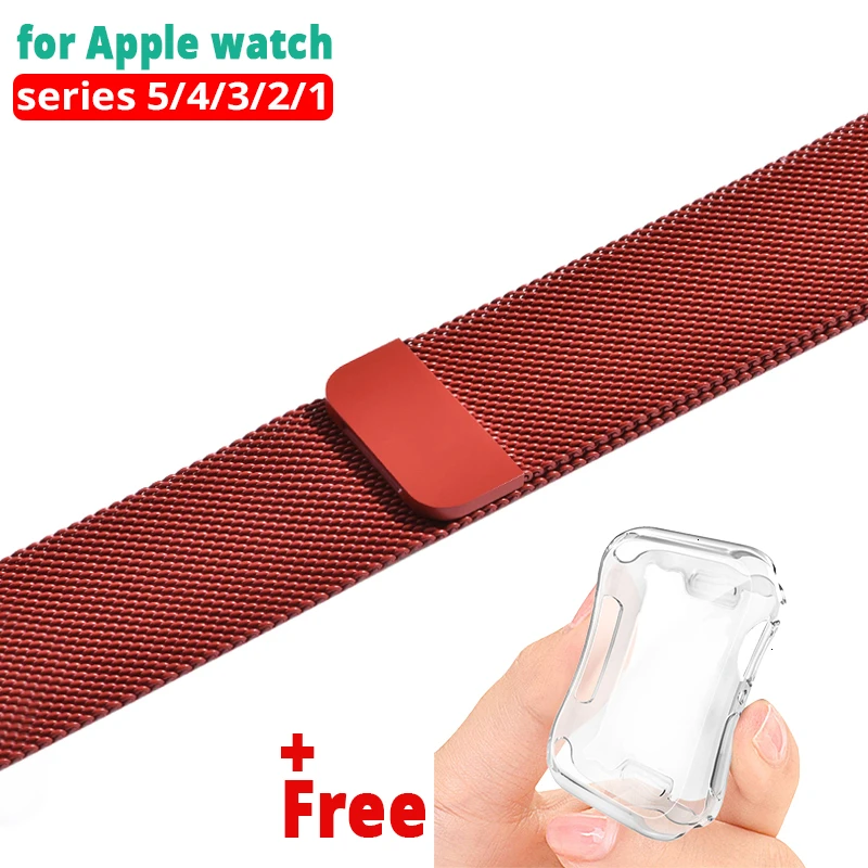 Миланская петля ремешок для Apple Watch серии 5 44 мм 38 мм браслет из нержавеющей стали для iwatch 4 3 40 мм ТПУ чехол 42 мм ремешок для часов - Цвет ремешка: Red