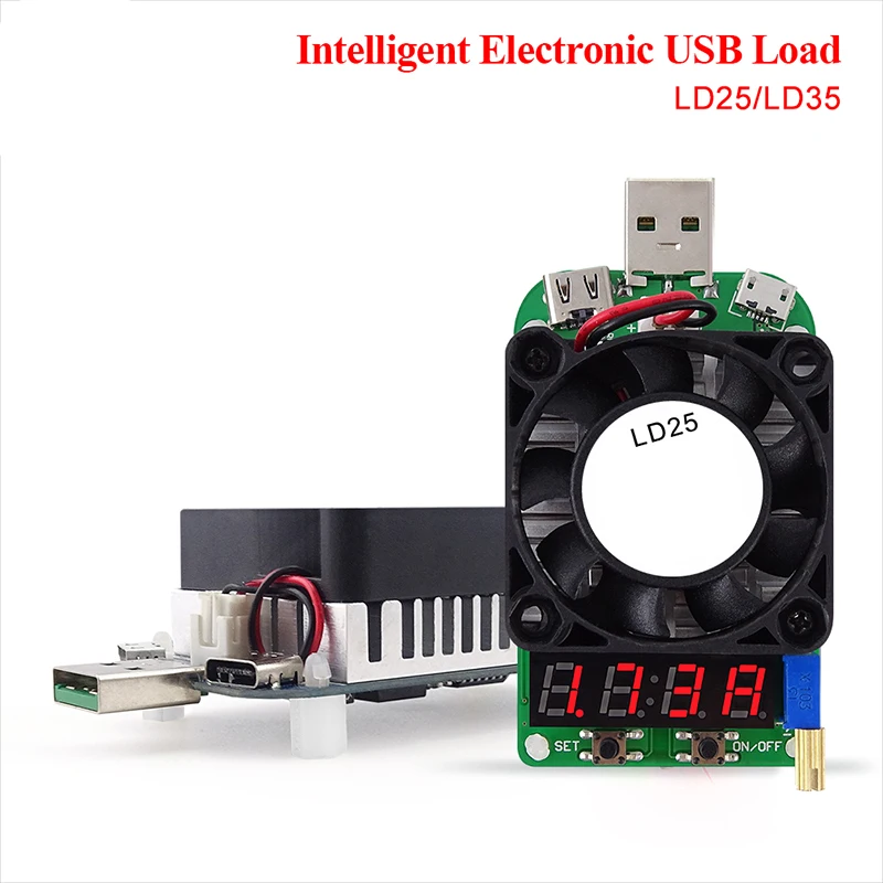LD25/LD35 Electronic Load USB Interface Resistor Discharge Battery Test Adjustable Current Voltage with LED Display Fan PUO88
