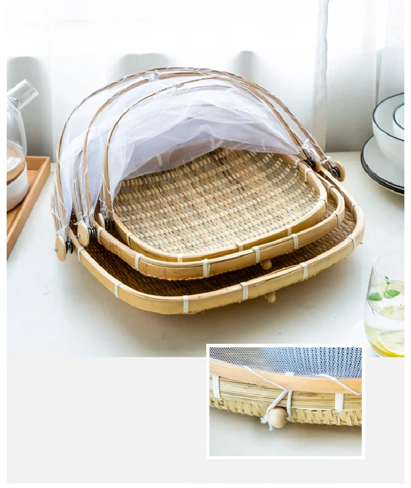 Бамбуковая сетка Марля анти-москитная корзина для хранения креативная Складная кухонная фруктовая домашняя корзина для хранения пищевого покрытия корзина для сушки