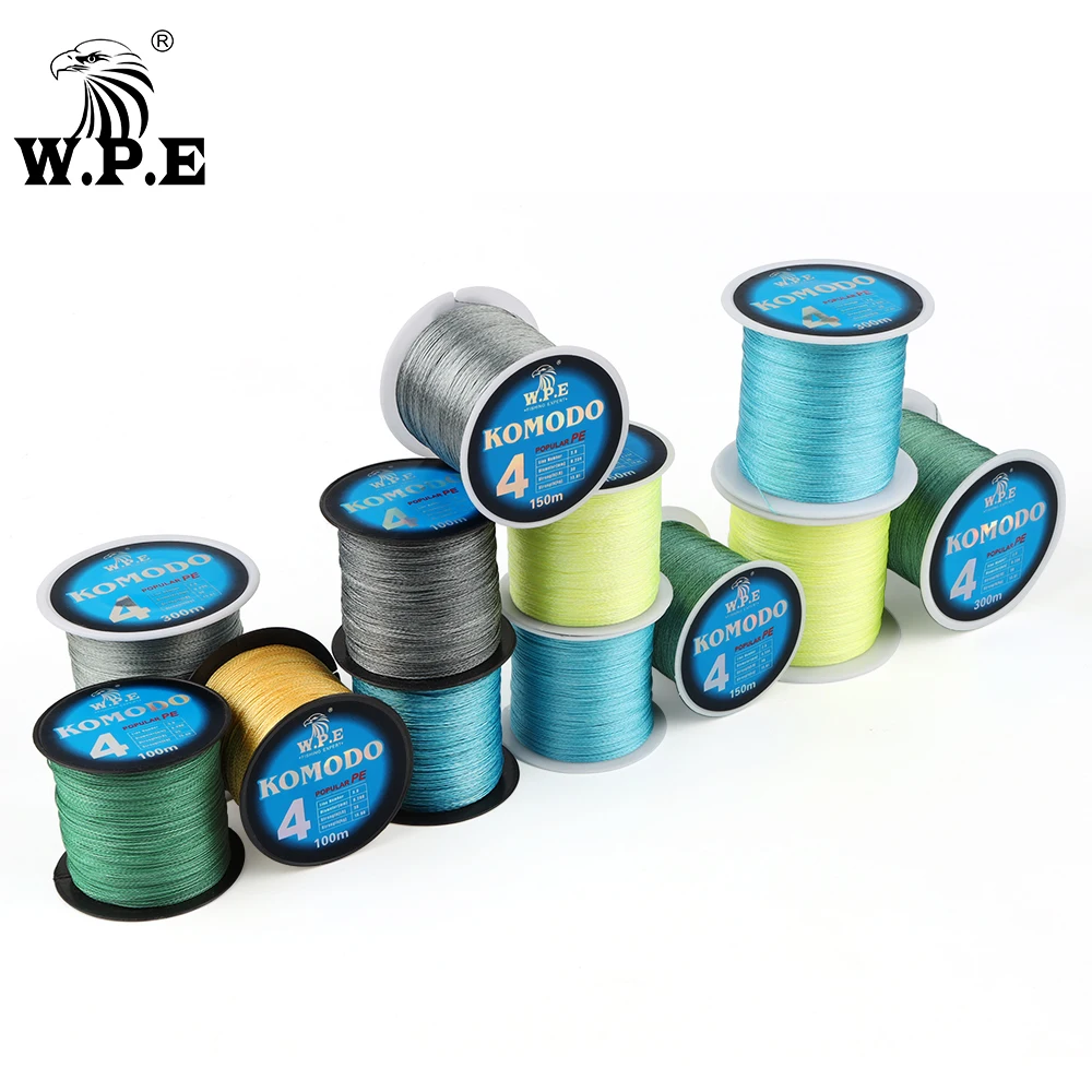 W.P.E KOMODO Series Braided Fishing Line 4 Strands 100M 150M 300M PE  Braided Fishing Wire 0.6#-4.0# 10-40lb Carp Fishing Tackle