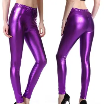 

Womens Faux Leather Leggings Liquid Wet Look Glitter Metallic Pants Club Tights