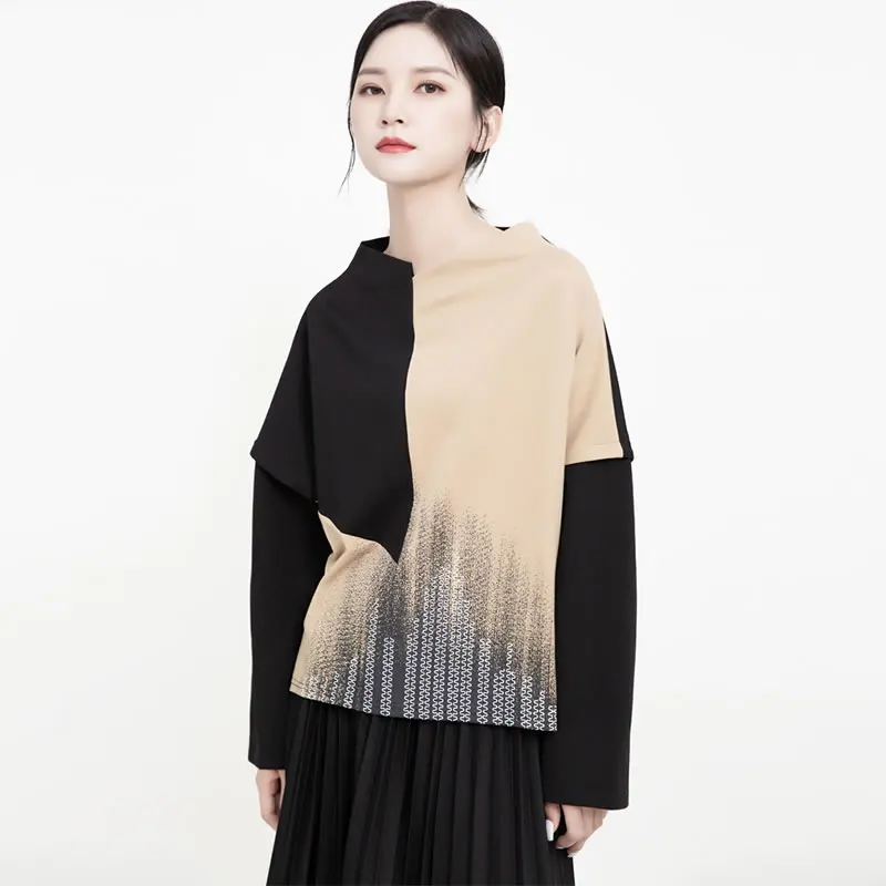 XITAO Patchwork Hit Color Letter Print Sweatshirt Women Clothes Fashion Loose Match All Stand Collar Autumn New XJ2406