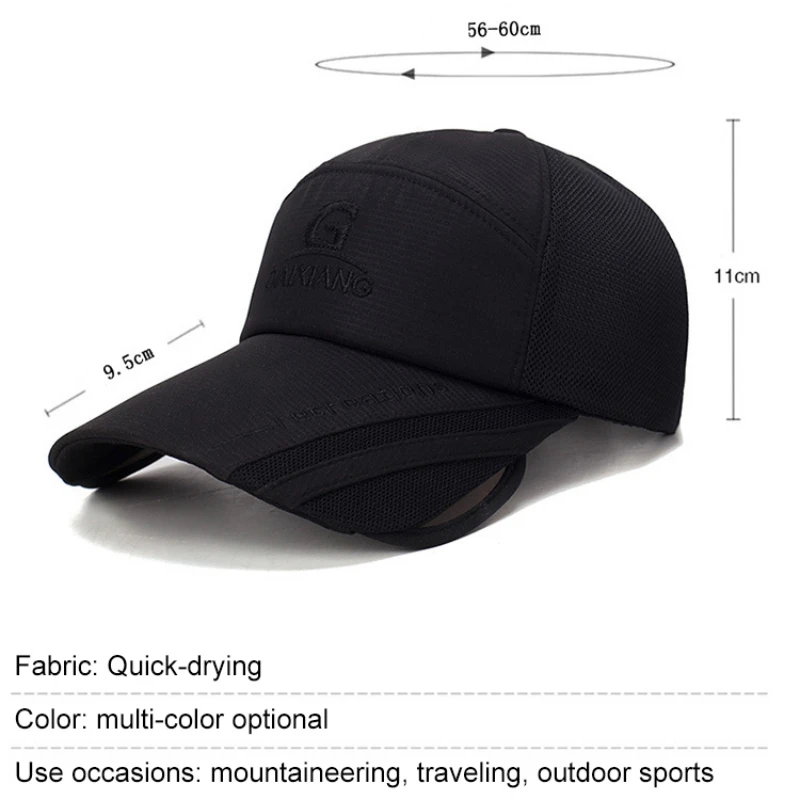 Baseball Cap Tennis Golf Cap Wide Retractable Brim Breathable Mesh Outdoor Fishing Camping Travel Beach Sun Hat Hip Hop