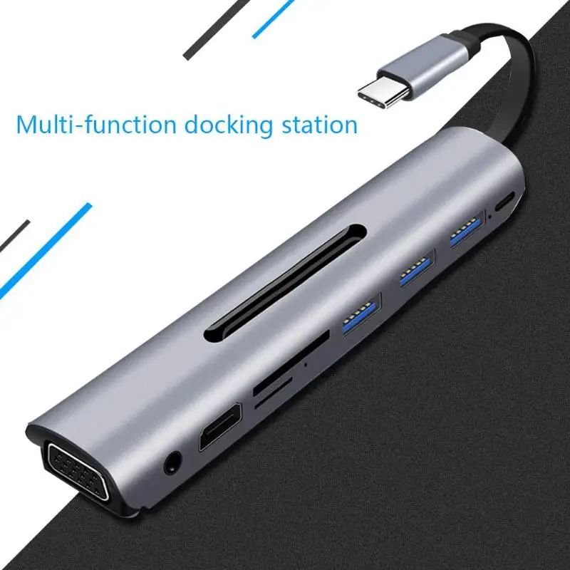 9 в 1 USB концентратор type-c к HDMI VGA USB3.0x3 концентратор TF SD слот USB-C зарядка PD аудио док-станция для Macbook для XPS для MateBook