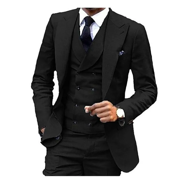 PROD 1005002900071991 Mens Suits 3 Piece Black Lapel Double Breasted
Slim Fit Casual Business Suit For Wedding Groom Wear Tuxedo
Blazer+pants+Vest
