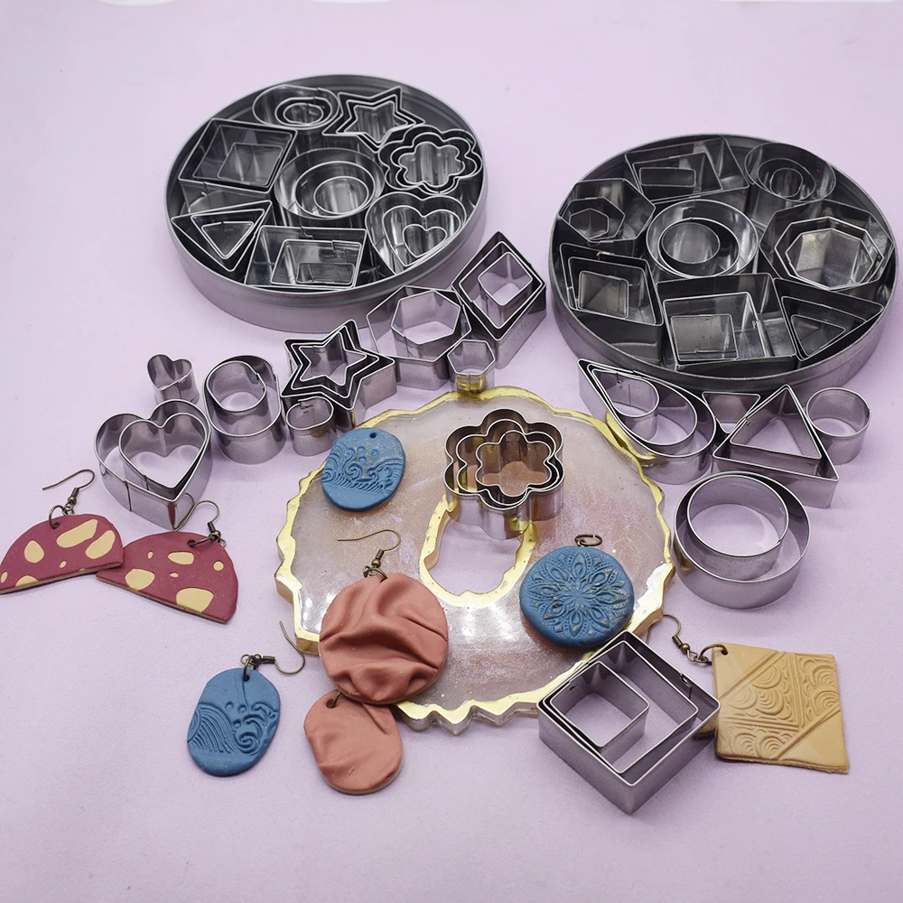 More Clay Cutter Stainless Steel Geometry Round Square Shape Designer DIY Ceramic Pottery Polymer Clay Earring Cutting Mold Tool polymer clay tools pottery tools clay sculpting tools pottery sculpting tools clay craft tool