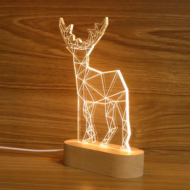 Горячая 3D олень Led рождественское ночное освещение 3D олень лампа