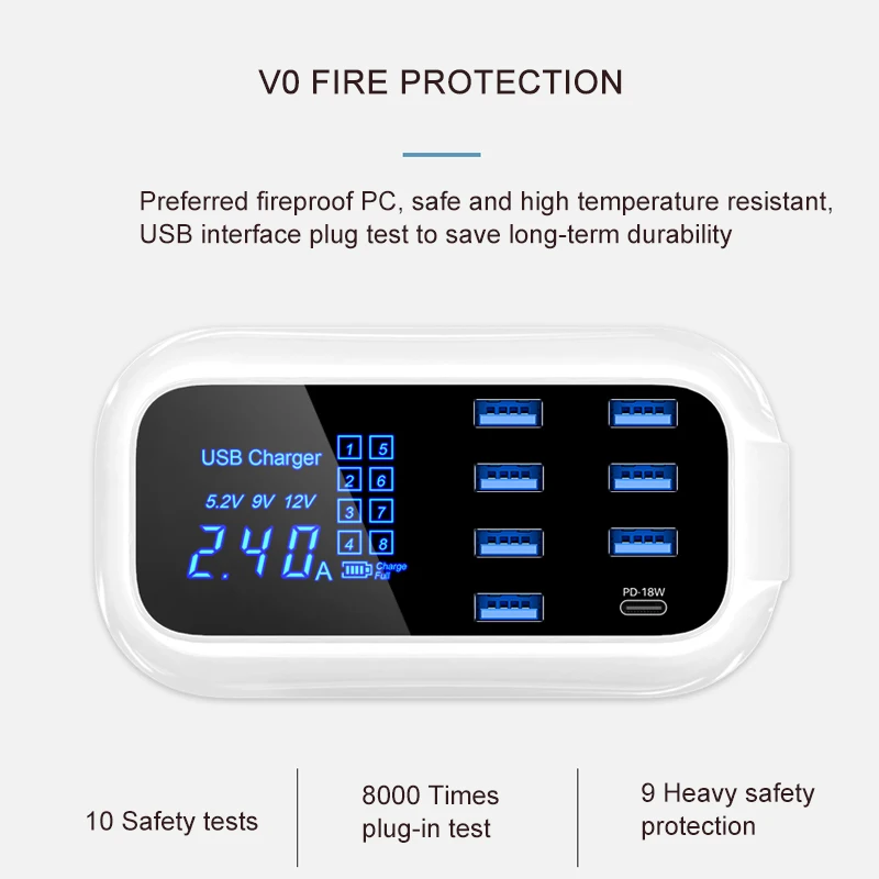 Зарядное устройство GOOJODOQ PD 40 Вт 8 портов USB зарядное умный светодиодный дисплей