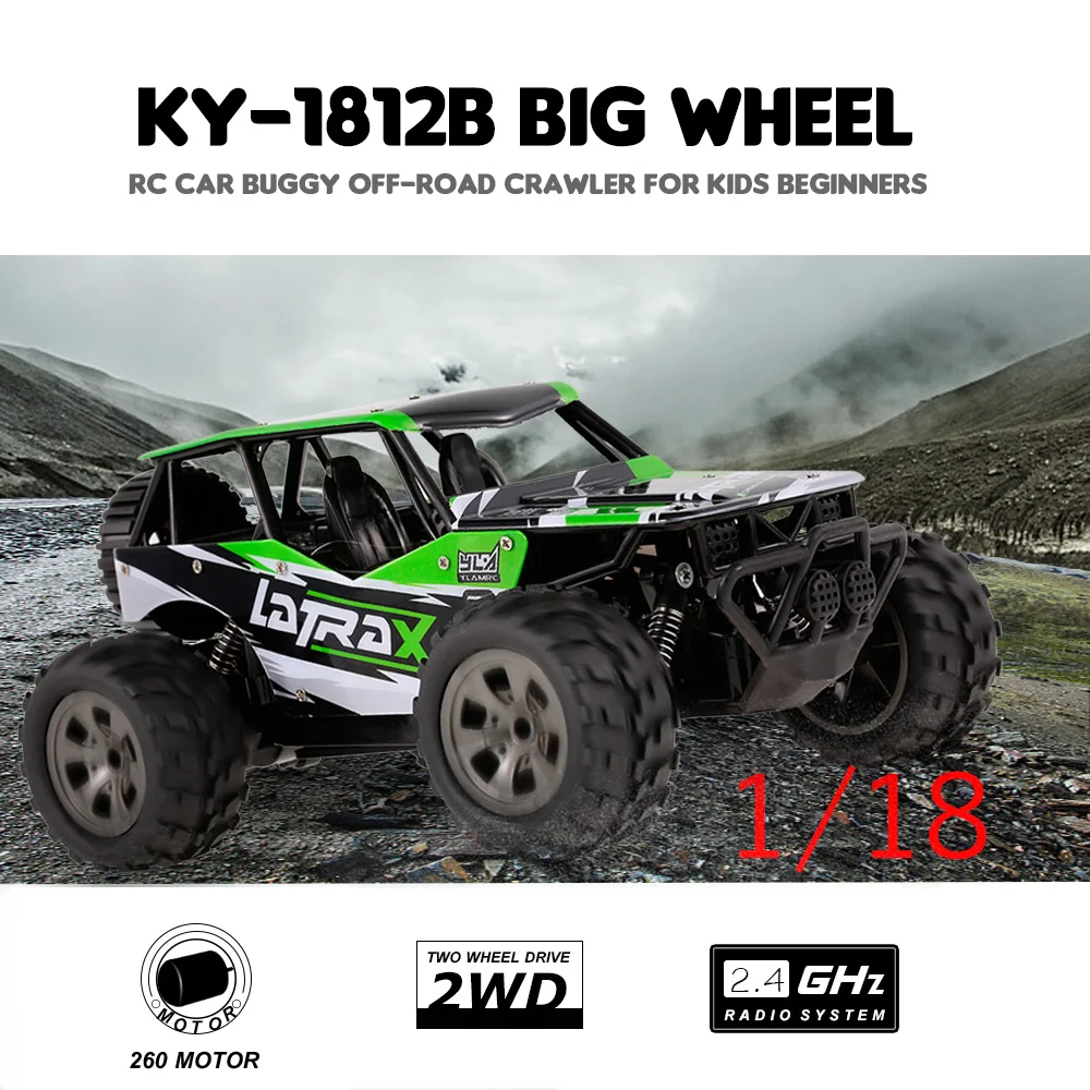 

Remote Control Car KY-1812B 2.4GHz 1/18 2WD Big Wheel RC Car Off-Road Crawler for Kids Beginners