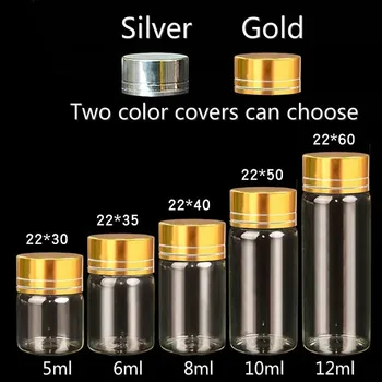 

100PCS 5/6/7/8/10/12/15/20/25ml Empty Clear Glass Bottle Glass Bottles Vials With Gold/Silver Cap l Tiny Vials Jars Transparent