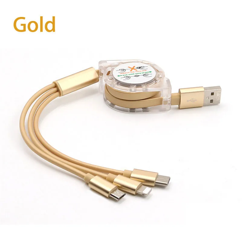 3 в 1 Выдвижной кабель мульти USB зарядное устройство кабель Micro usb type C для huawei p30 p20 lite mate 30 20 honor 9x8x10 9 y9 P smart - Color: Gold