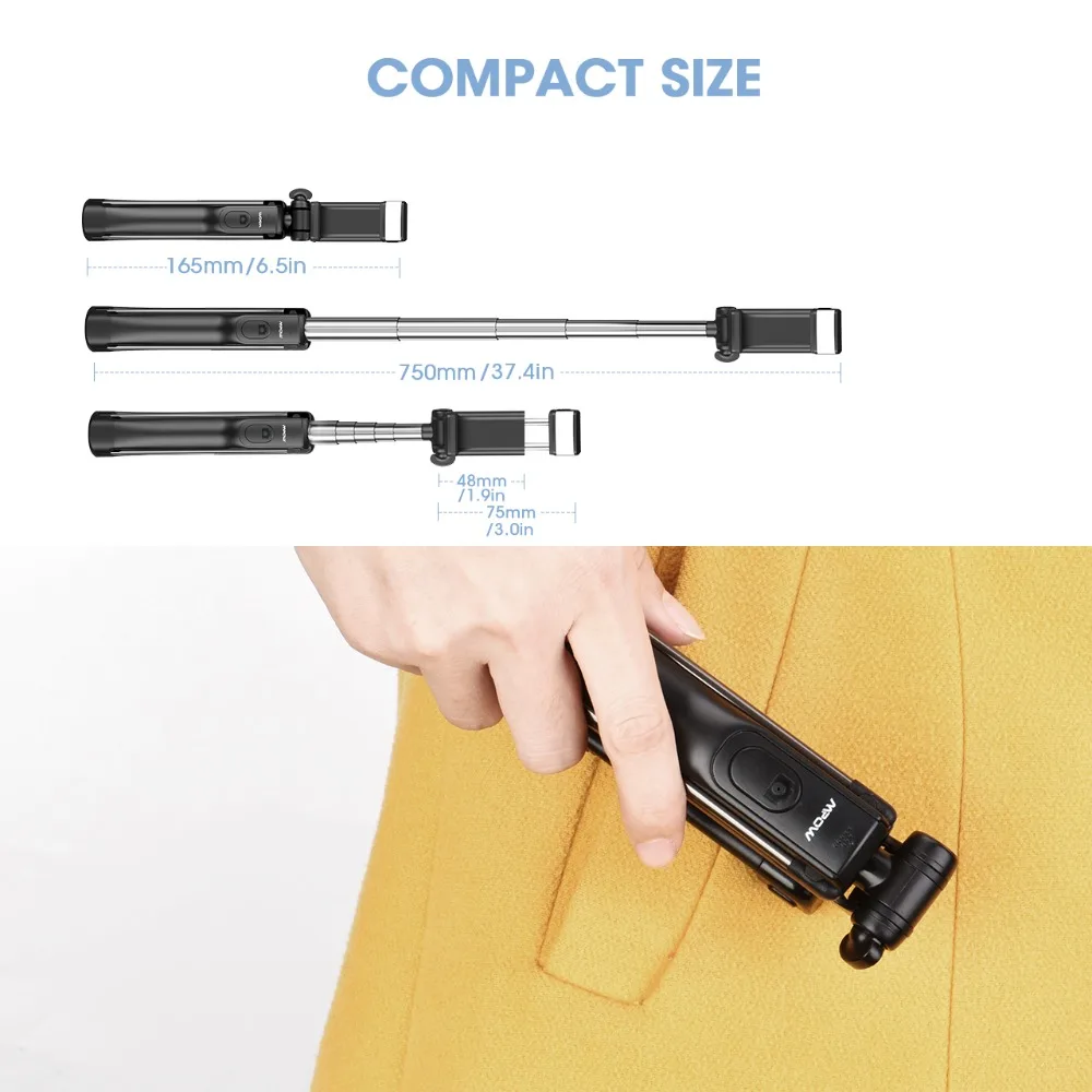 Mpow 3 in 1 Selfie Stick Tripod Universal Bluetooth Selfie Stick With Remote Control 3 Level Fill Light For iPhone 11 Huawei P30 (4)