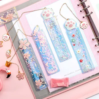 

1PC Cartoon Oil Sand Ruler Drawing Ruler Cute Girl Stationery Scale Student Pendant Bookmark Quicksand Creative Ruler