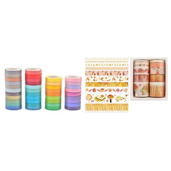 

50pcs Paper Washi Tape Stationery Scrapbooking - 40Pcs Rainbow Candy Color & 10Pcs Gold Color