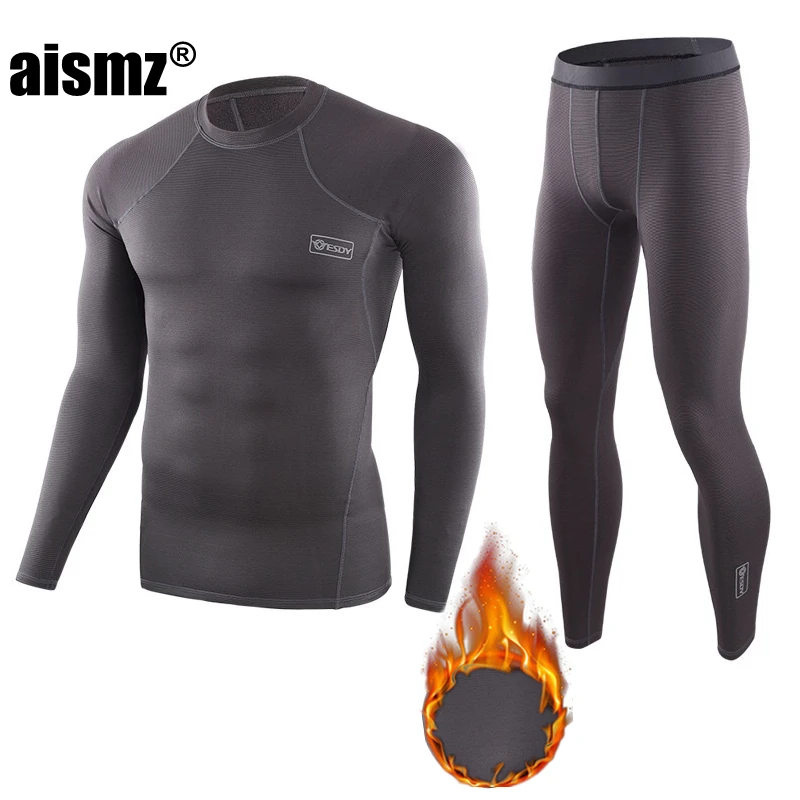 Aismz winter Top quality New thermal underwear men compression fleece sweat quick drying thermo underwear sets men clothing heated long underwear