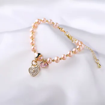 

Freshwater Pearl Bracelet Female Heart Shape Inlaid Zircon Decoration Bracelet Sweet Romantic Bracelet Couple Gift