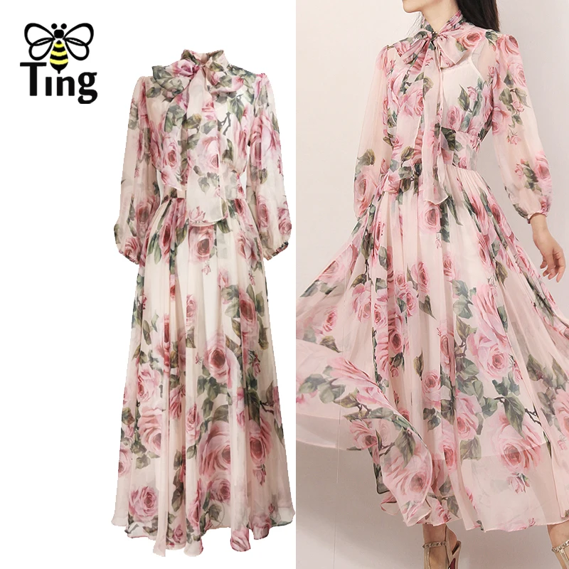 Женское шифоновое платье с бантом и цветочным принтом | Женская одежда