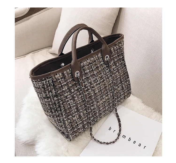 Fashion Women's Casual Hand Tote Bag Large Size Shopping Bag Wool Leisure Shoulder Bag Big Trendy Travel Bag Handbags Women