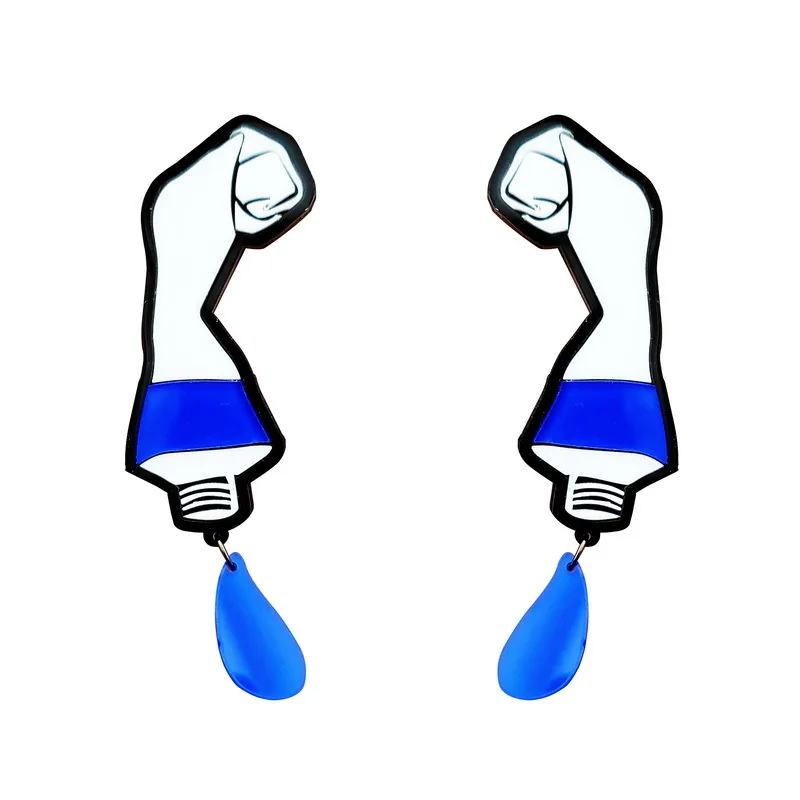Harajuku милые забавные сдавливаемые пигмент акриловые серьги-гвоздики синий красный кисточка экструзия краска шикарная серьга геометрической формы женские ювелирные изделия