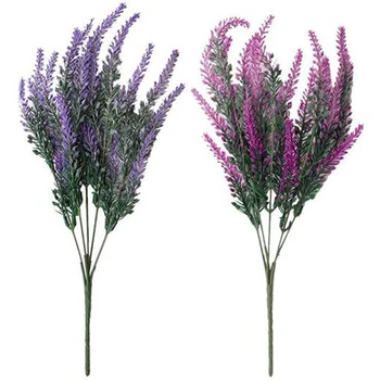 

Lavender Plastic Artificial Flowers Romantic Provence Purple Bouquet with Green Leaves Wedding Home Table Decoration