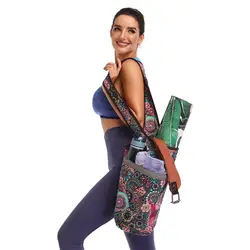 Спортивная сумка для йоги с принтом, Холщовая Сумка для йоги с несколькими карманами, сумка для йоги, сумка для хранения спортивного