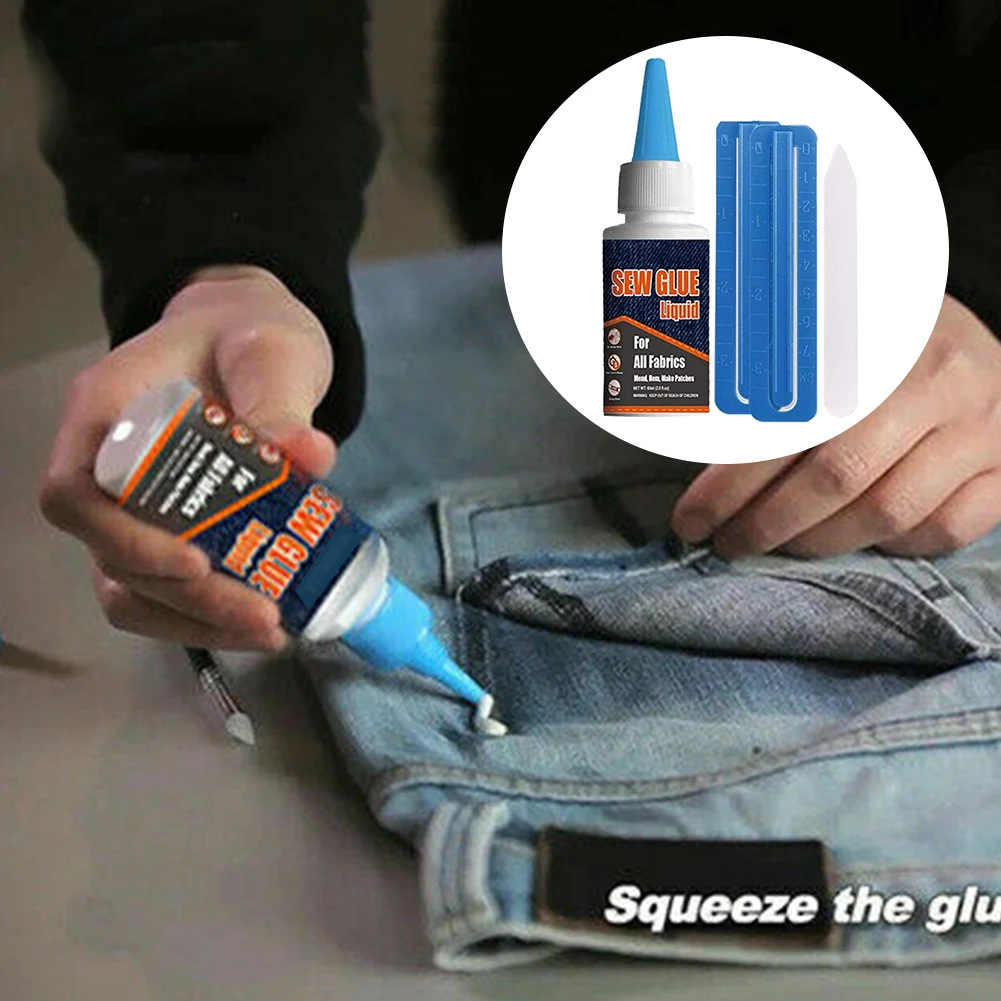 

60ml Liquid Repair Strong Adhesive Patches Portable Leather Quick Bonding Fabric Glue Kit Jeans Clothing Sew DIY Decoration