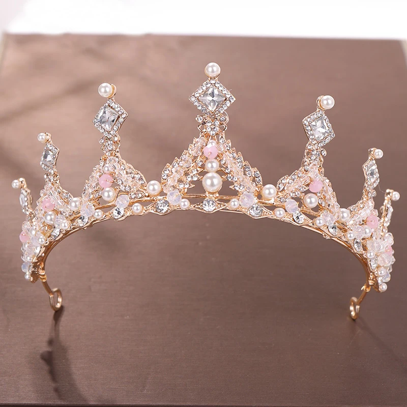 Nuova Corona Di Nozze Di Perle Di Cristallo Corona Di Strass Corona D'Oro Copricapo Della Principessa Corona Di Cerimonia Nuziale Della Sposa Accessor