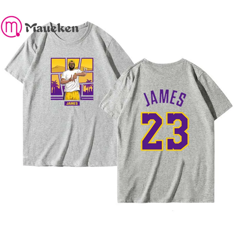 Новая желтая футболка lebron james 23 Мужская футболка с коротким рукавом из хлопка с круглым вырезом футболки для поклонников ла подарок