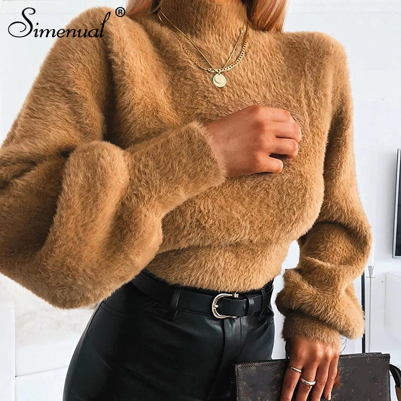  Simenual Faux Fur Cozy Autumn Winter Sweatshirts Women Warm Long Sleeve Fashion Solid Hoody 2019 Tu