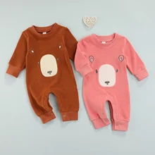 Mono informal de manga larga para bebés, niños y niñas, ropa de otoño con bordado de oso de dibujos animados, cuello redondo