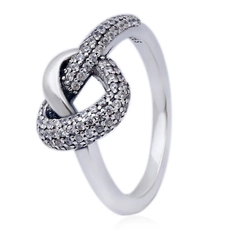 Authentic 925 Sterling Silver Ring Knotted Heart Symbol Of Love Crystal Ring For Women Wedding Party Gift Fine Europe Jewelry