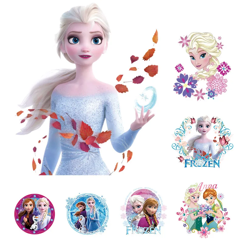 

Heat Transfer Vinyl Sticker Cute Anime Patch Iron-On Transfer For Clothes Elsa Princess Patches For Clothing for Women T-shirt