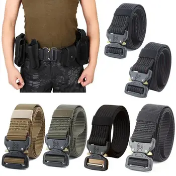 

Fashion Canvas Army Belt Men Tactical Designer Trousers Belts Long Waist Belt Black Metal Buckle Quick Release Nylon Cobra Belt