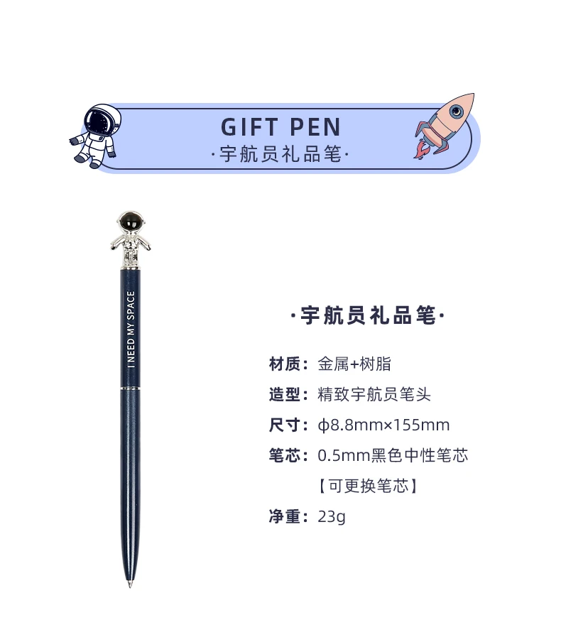 Never Astronaut Series Stationery Set Student Gift Back To School Supplies Gift Package Notebook Gel Pen Washi Tape Pencil Bag