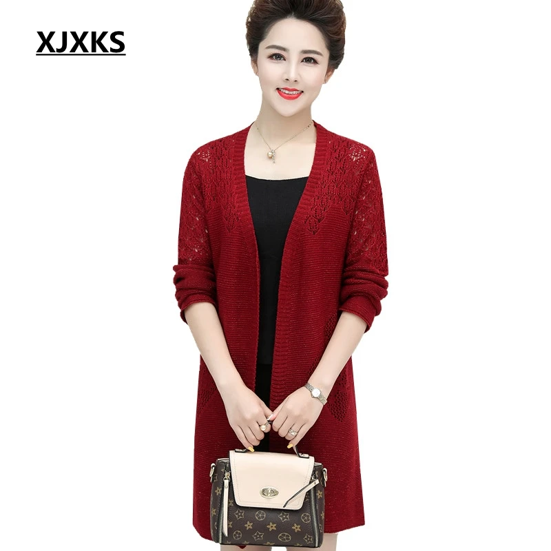 

XJXKS Autumn New 2019 Oversized Sweater Elegant Wool Long Cardigan Women Hollow Long Sleeve Women Knitted Sweater